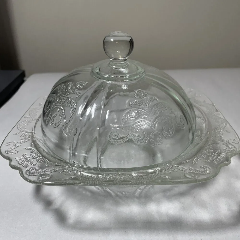 Indiana Madrid Recollection Butter Dish Domed Covered Glass Bowl Clear Vintage